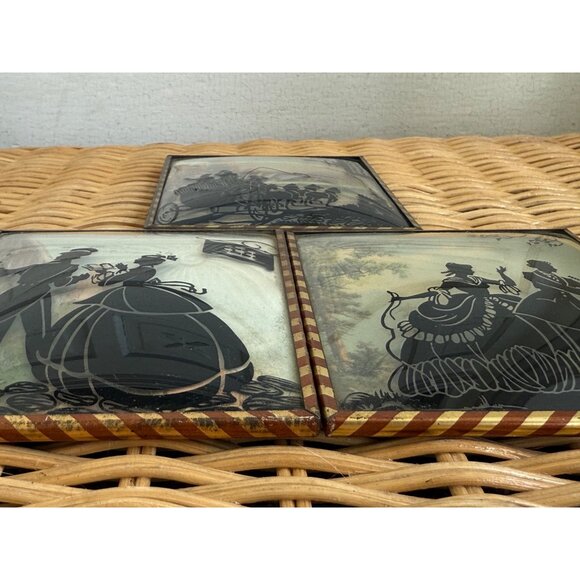 Vintage 40's Lot 3 Convex Glass Silhouette Victorian Pictures - Picture 6 of 9